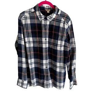 WOOLRICH Blue White Plaid Cotton Long Sleeve Mens Button Up, L